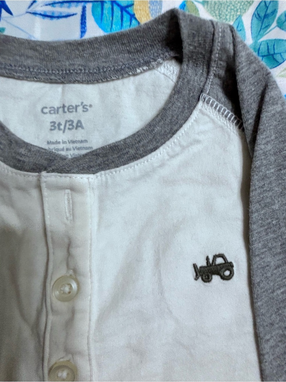 Carter's White Bodysuit with Gray Trim and Truck Embroidery